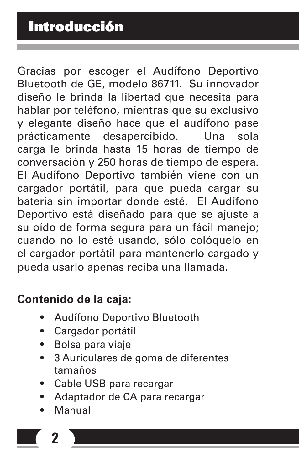 Introducción | GE Sport Headset 86711 User Manual | Page 13 / 23