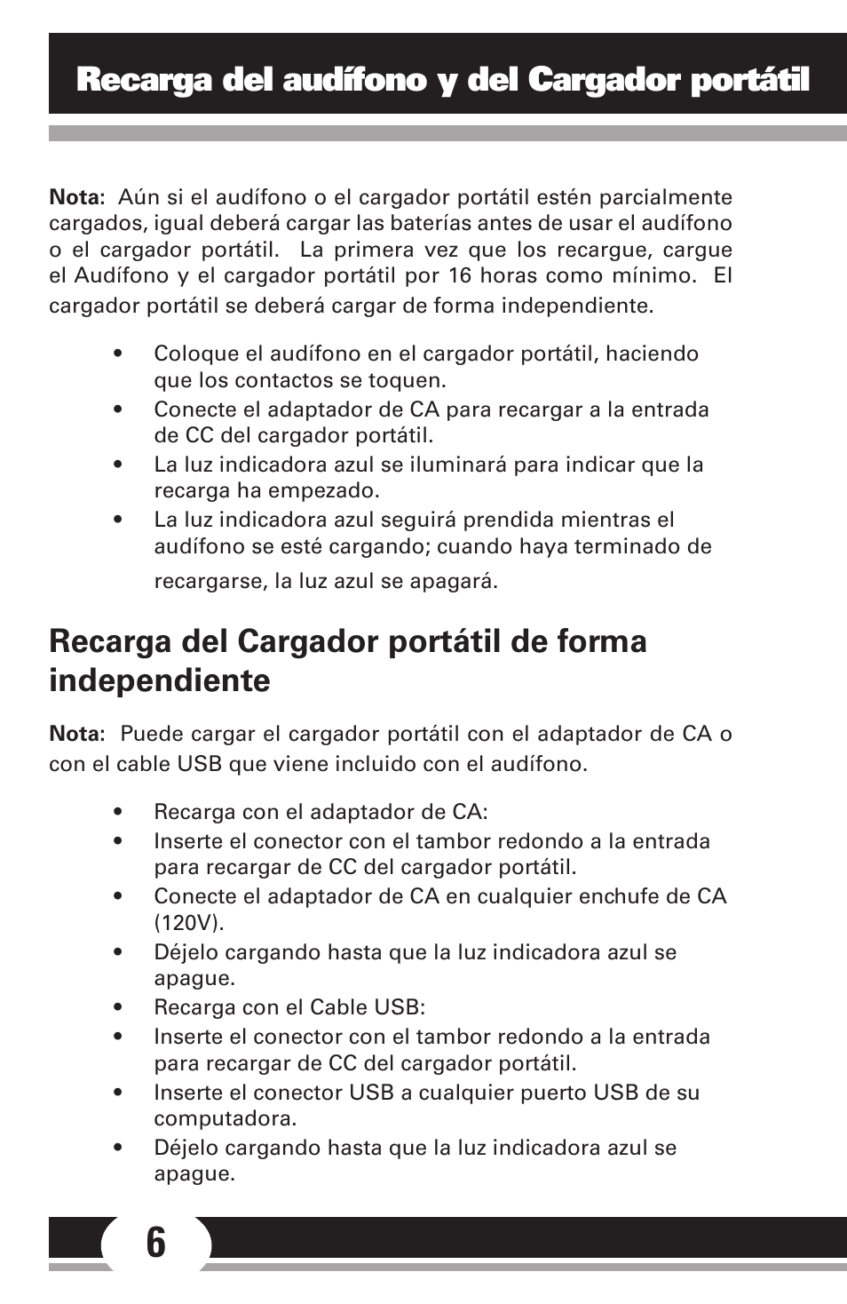 Recarga del audífono y del cargador portátil | GE Sport Headset 86711 User Manual | Page 17 / 23
