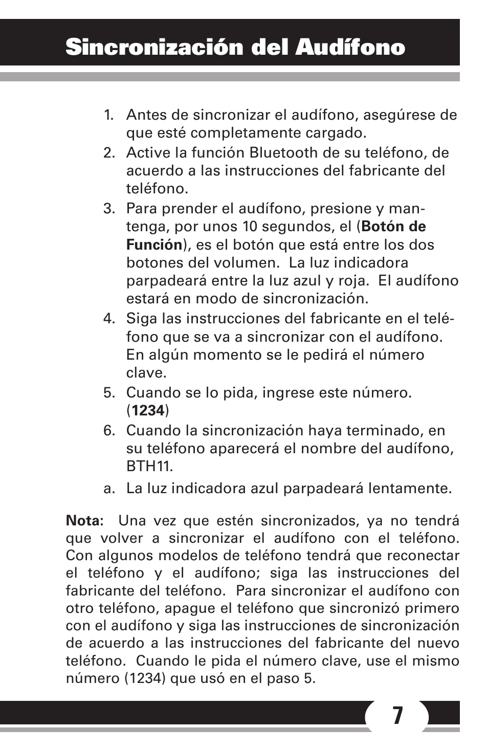 Sincronización del audífono, Recarga del audífono y del cargador portátil | GE Sport Headset 86711 User Manual | Page 18 / 23