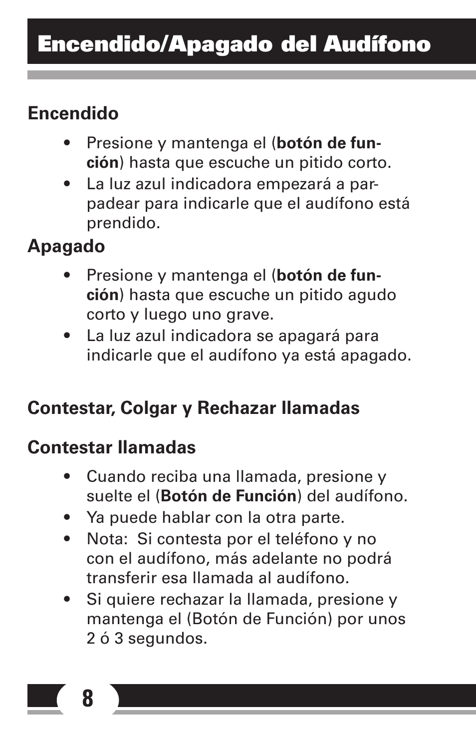 Encendido/apagado del audífono | GE Sport Headset 86711 User Manual | Page 19 / 23