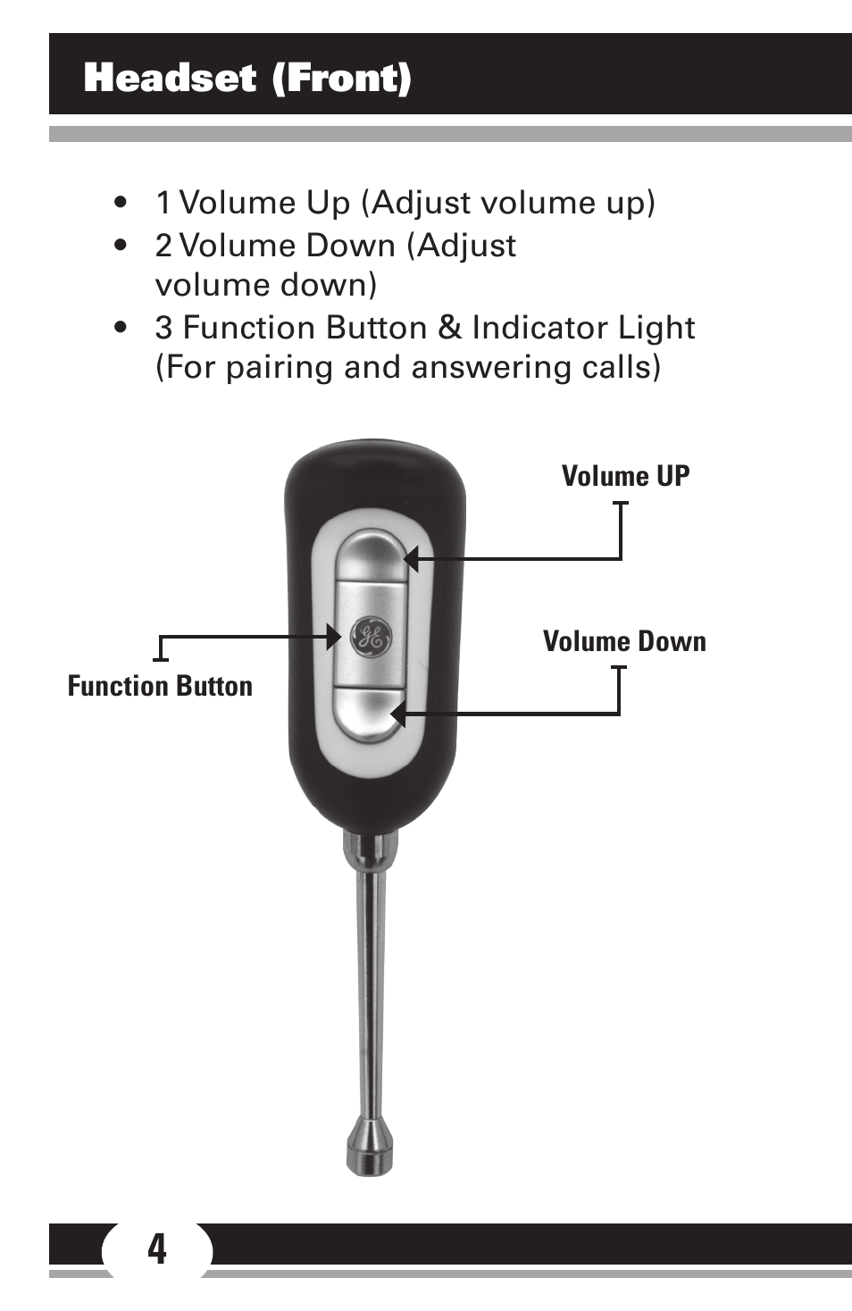 Headset (front) | GE Sport Headset 86711 User Manual | Page 4 / 23