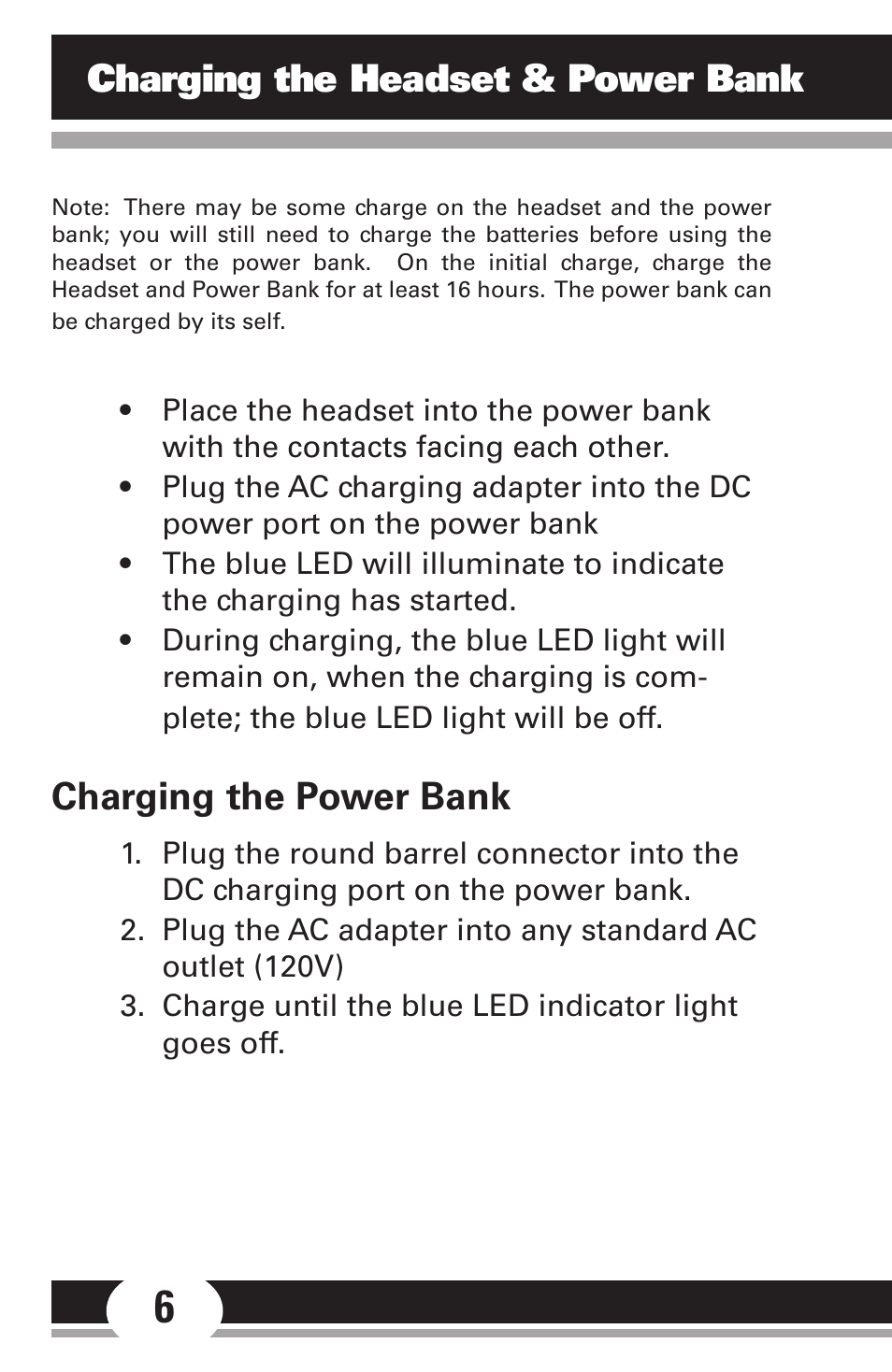 Charging the headset & power bank, Charging the power bank | GE Sport Headset 86711 User Manual | Page 6 / 23
