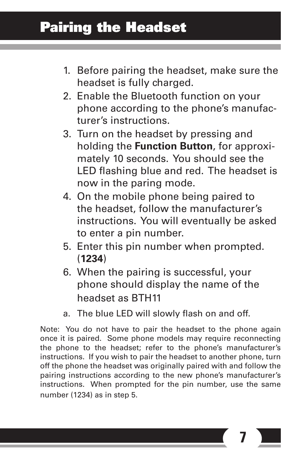 Pairing the headset | GE Sport Headset 86711 User Manual | Page 7 / 23