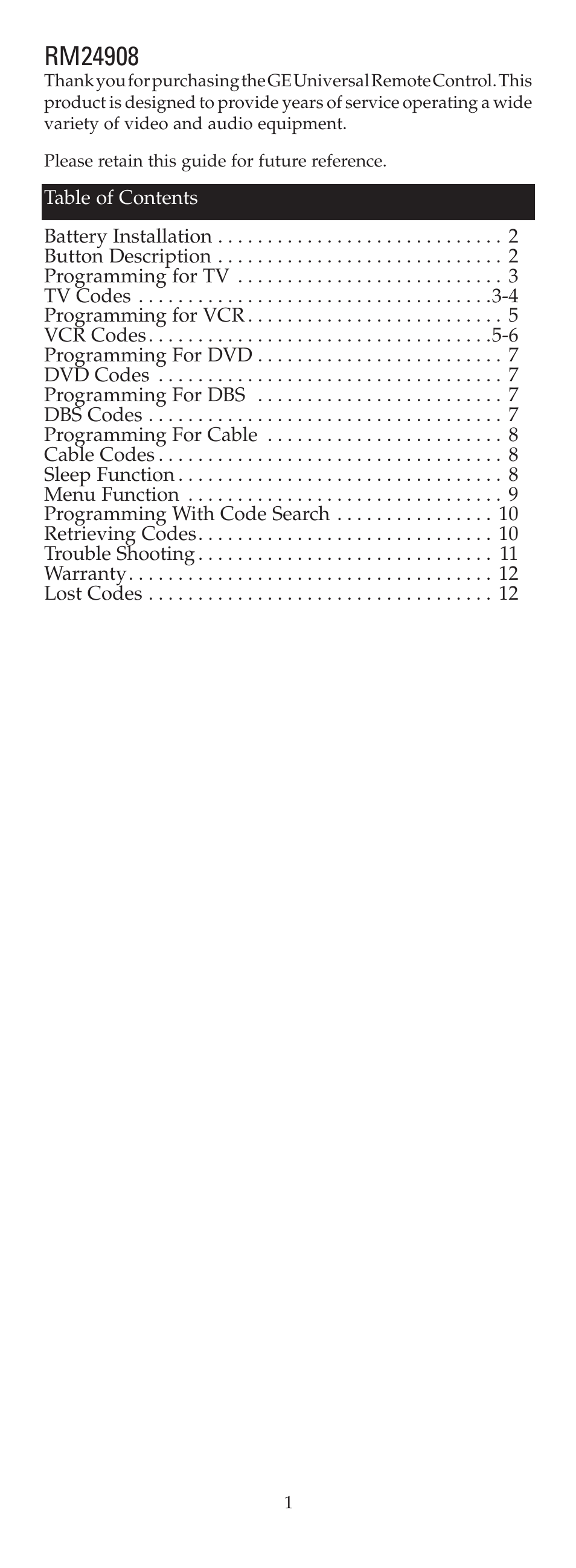 GE 24908 GE Universal Remote User Manual | 25 pages