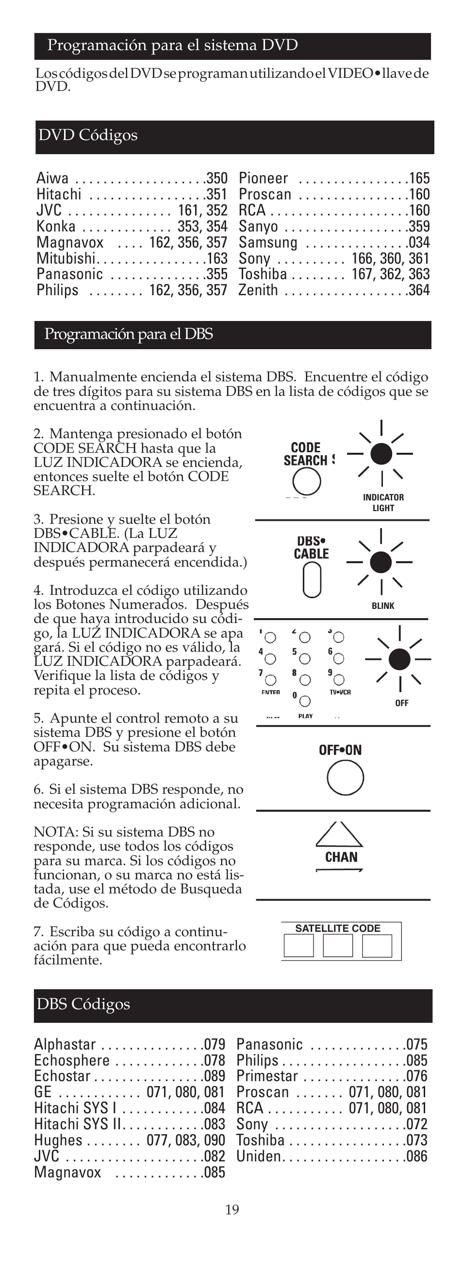 Programación para el dbs | GE 24908 GE Universal Remote User Manual | Page 19 / 25