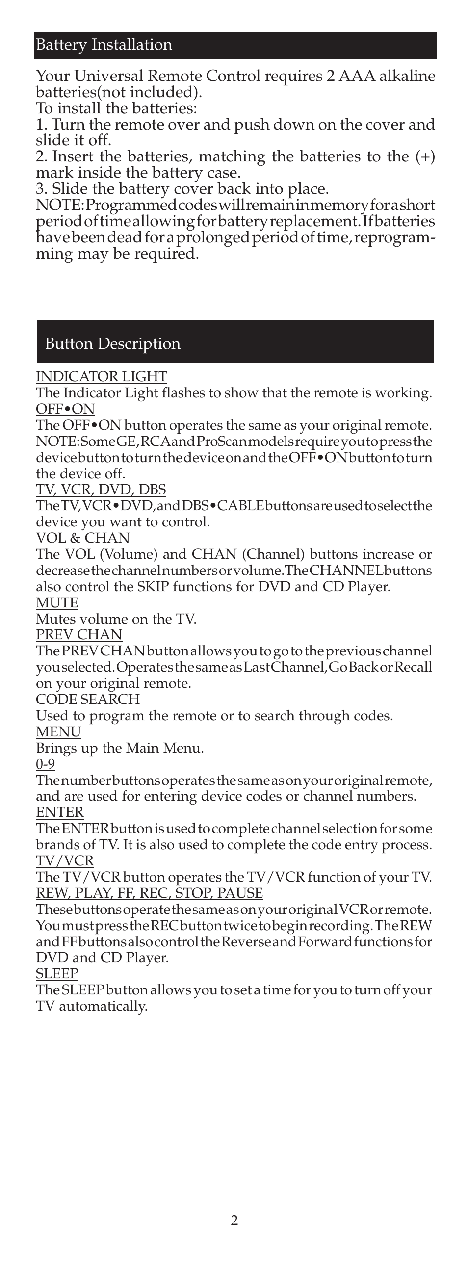 GE 24908 GE Universal Remote User Manual | Page 2 / 25