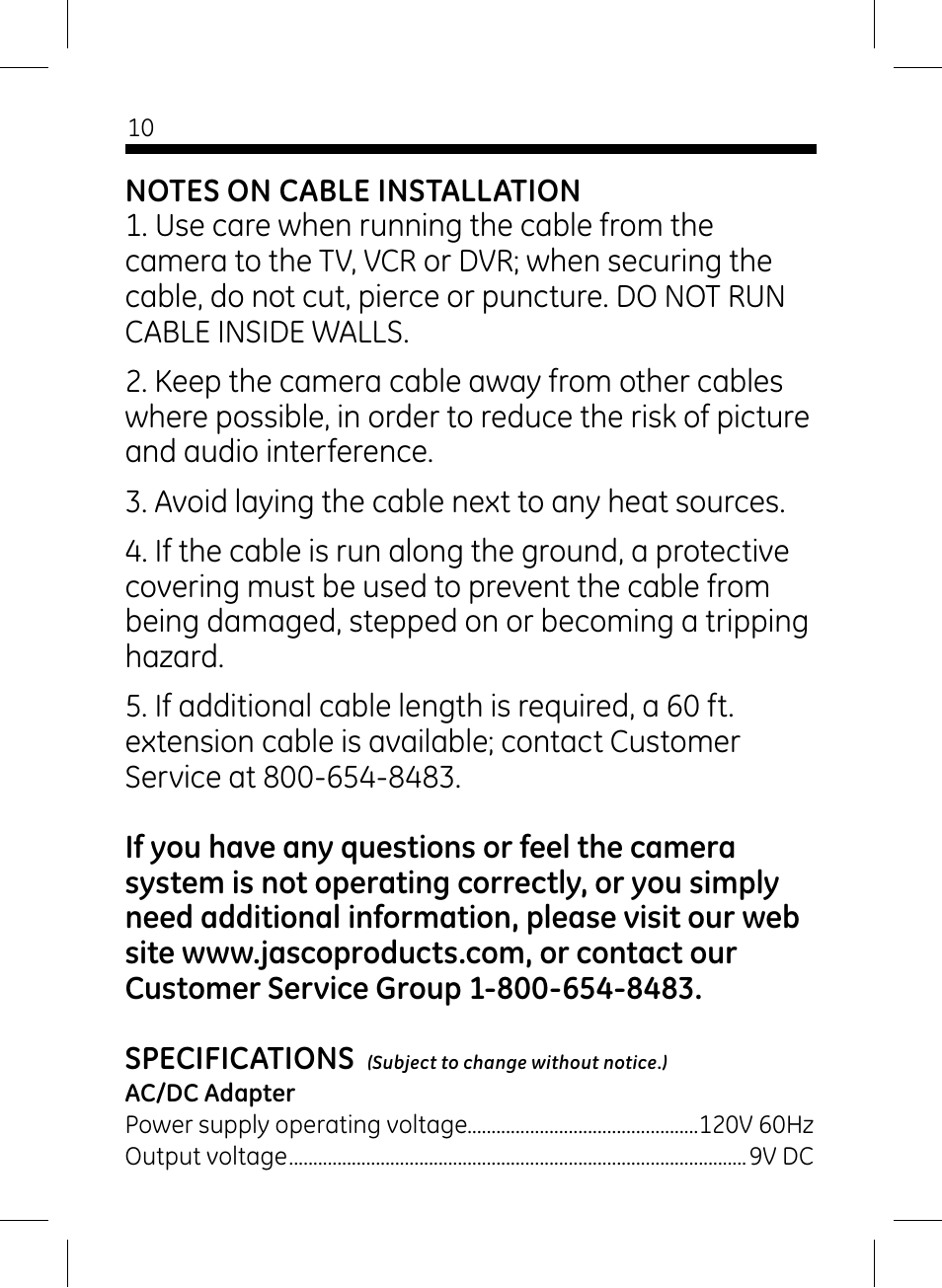 GE 45231 GE Home Monitoring Wired Color Camera with Night Vision User Manual | Page 10 / 12