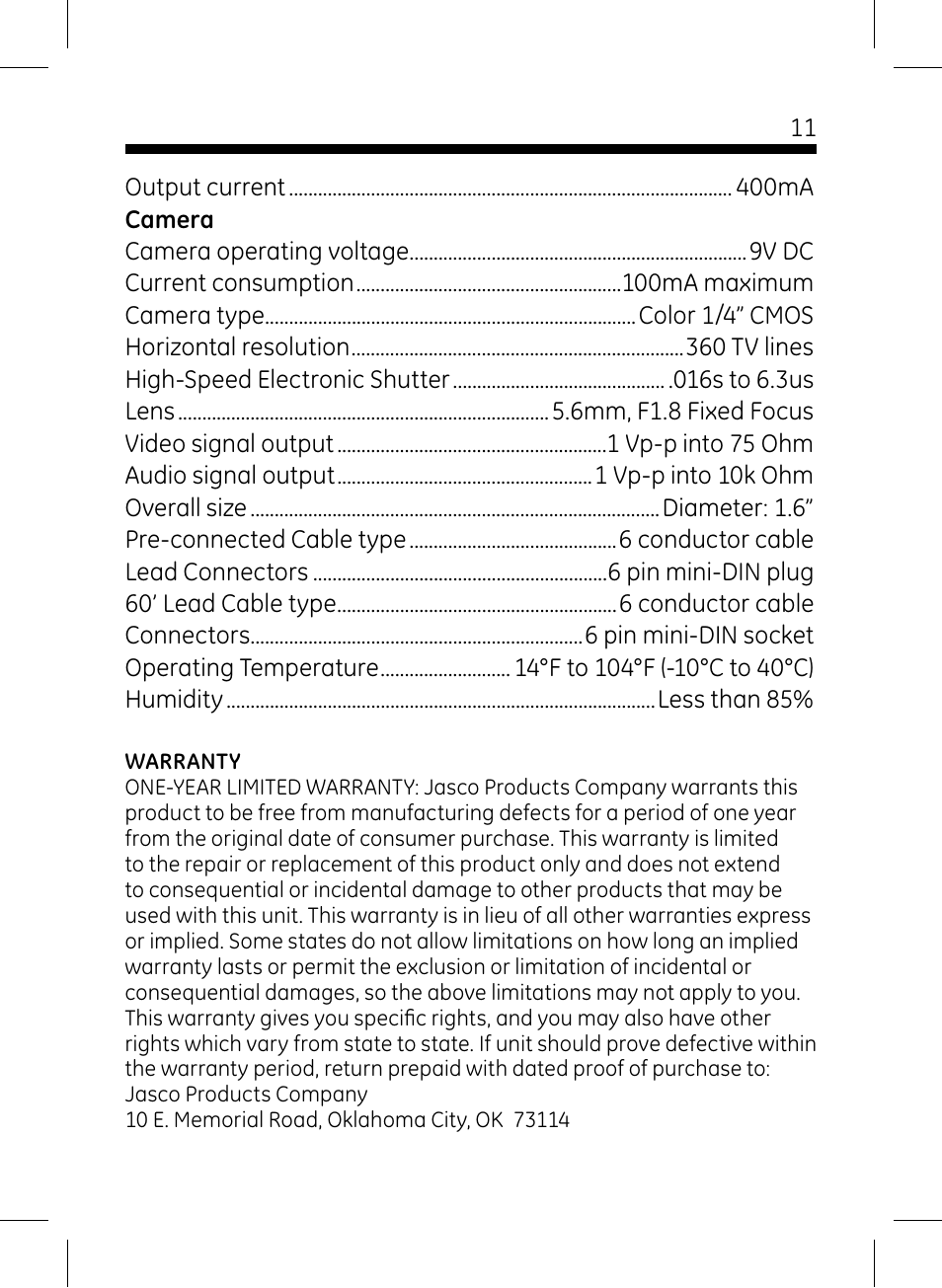 GE 45231 GE Home Monitoring Wired Color Camera with Night Vision User Manual | Page 11 / 12