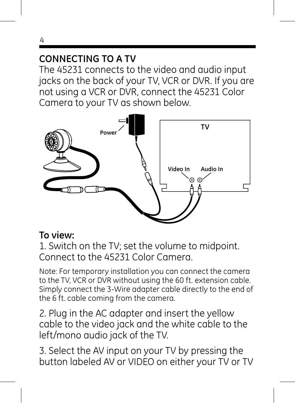GE 45231 GE Home Monitoring Wired Color Camera with Night Vision User Manual | Page 4 / 12