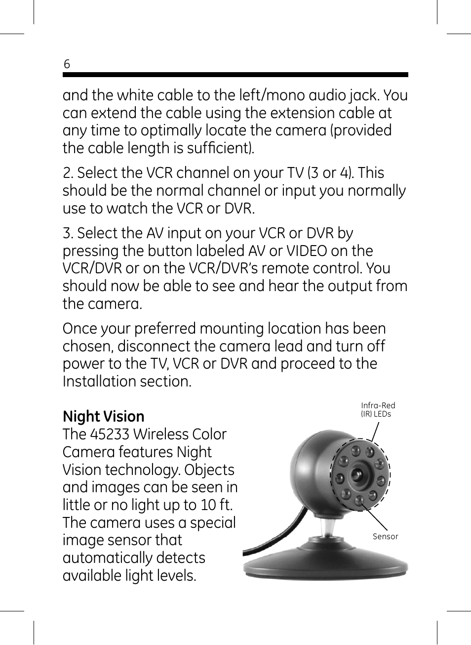 GE 45231 GE Home Monitoring Wired Color Camera with Night Vision User Manual | Page 6 / 12