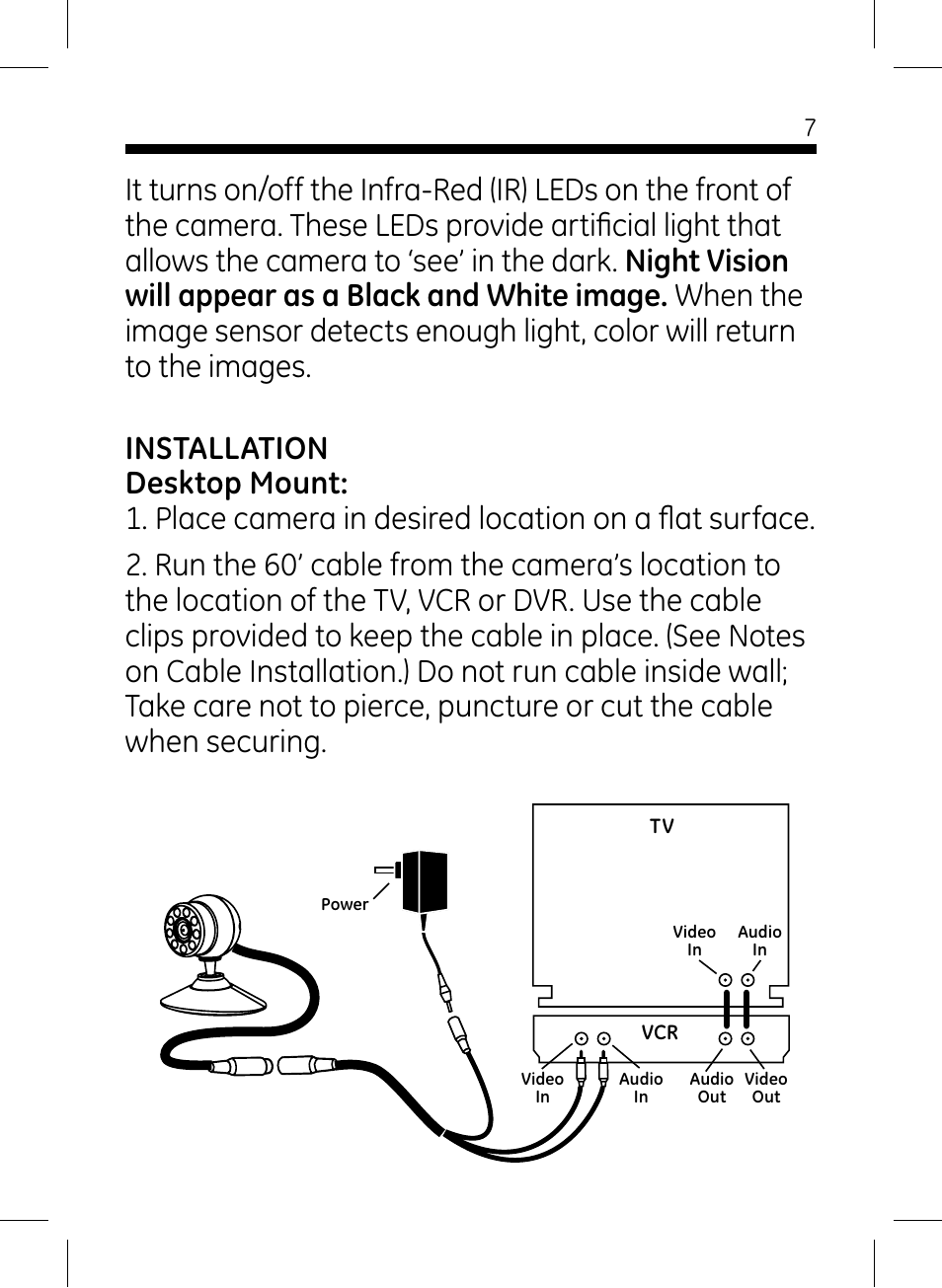 GE 45231 GE Home Monitoring Wired Color Camera with Night Vision User Manual | Page 7 / 12