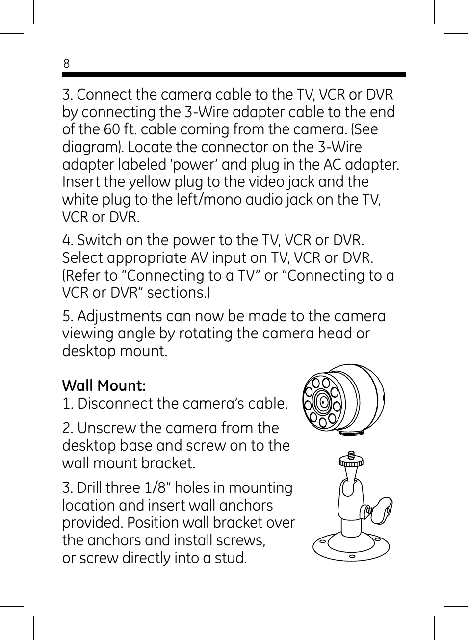 GE 45231 GE Home Monitoring Wired Color Camera with Night Vision User Manual | Page 8 / 12