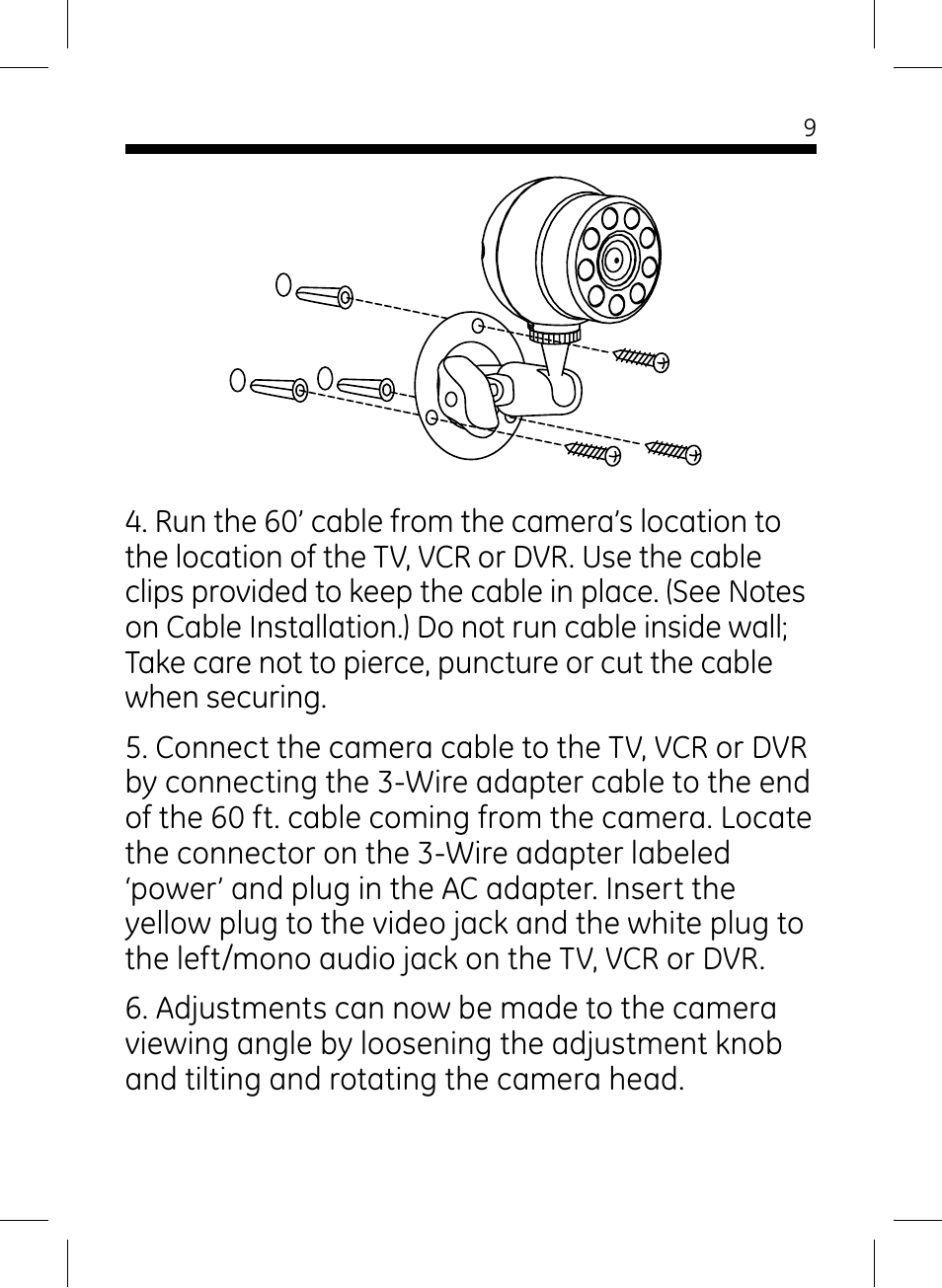 GE 45231 GE Home Monitoring Wired Color Camera with Night Vision User Manual | Page 9 / 12