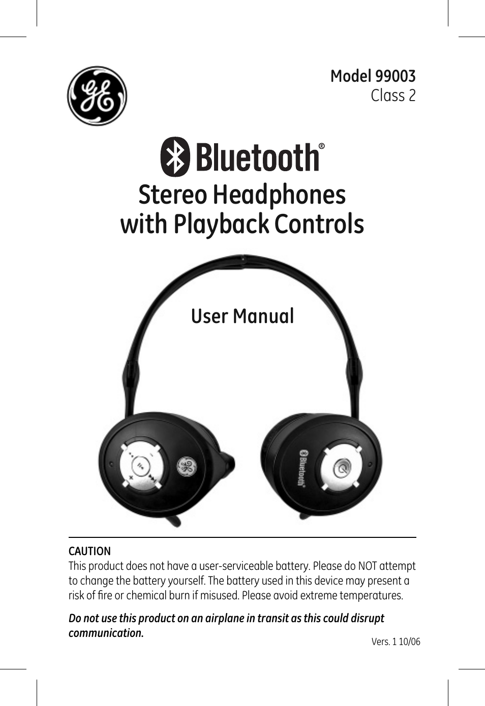 GE 99003 GE Bluetooth Advanced Stereo Headphone User Manual | 12 pages