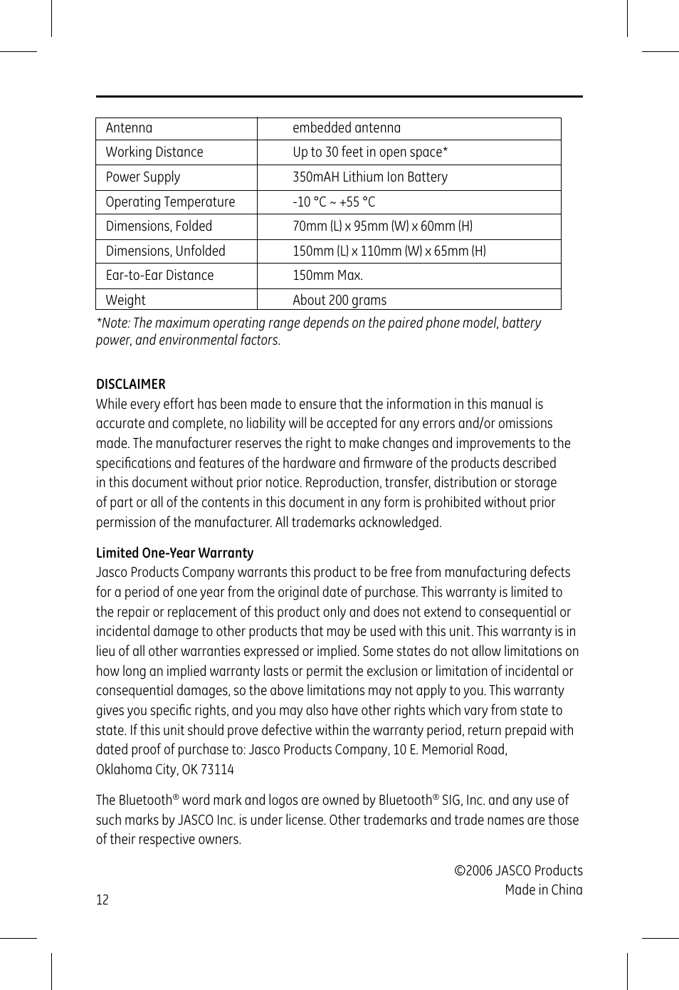 GE 99003 GE Bluetooth Advanced Stereo Headphone User Manual | Page 12 / 12