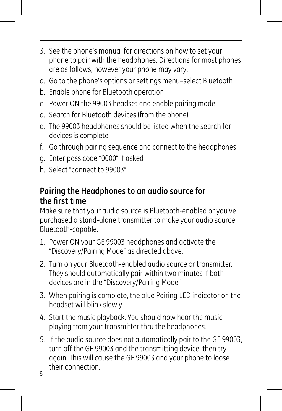 GE 99003 GE Bluetooth Advanced Stereo Headphone User Manual | Page 8 / 12