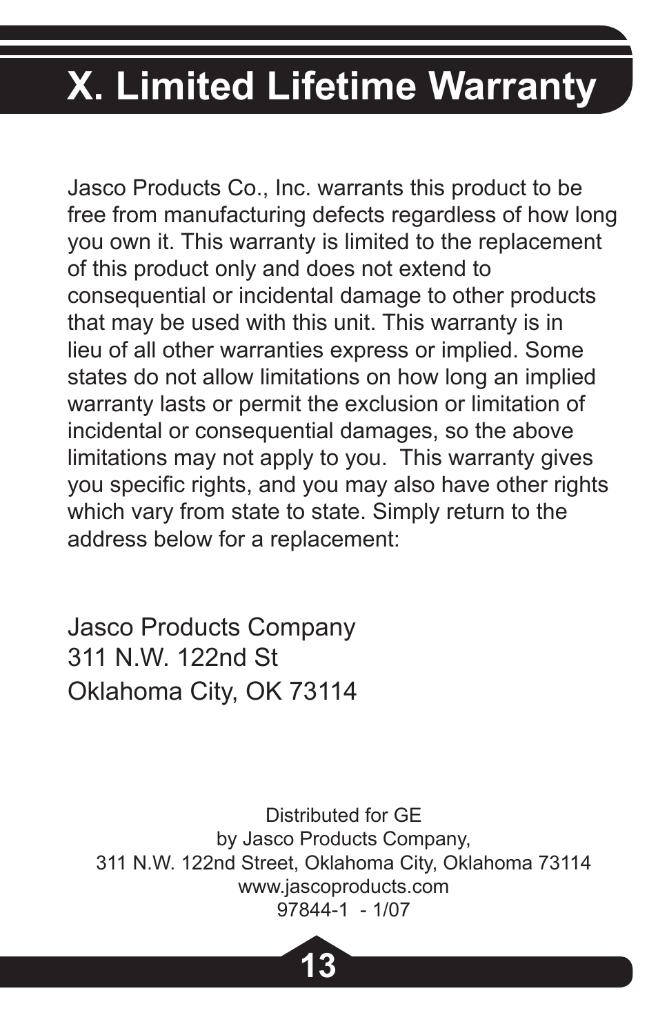 X. limited lifetime warranty | GE 97844 GE 4-Port Rotating USB 2.0 Hub Black User Manual | Page 13 / 28