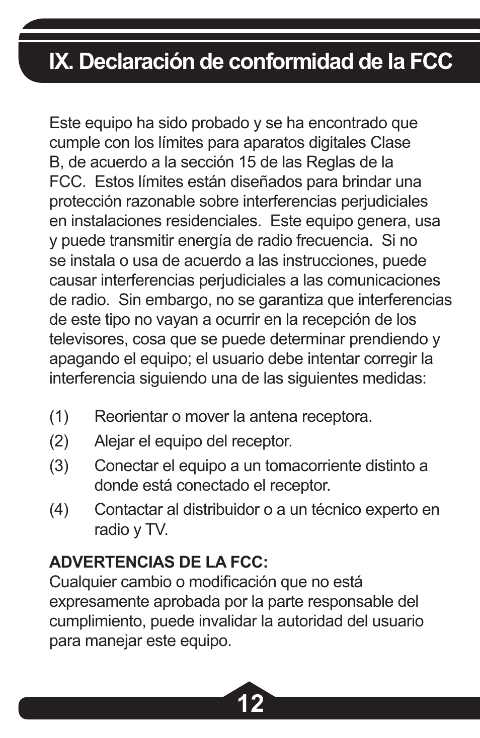 Ix. declaración de conformidad de la fcc | GE 97844 GE 4-Port Rotating USB 2.0 Hub Black User Manual | Page 26 / 28