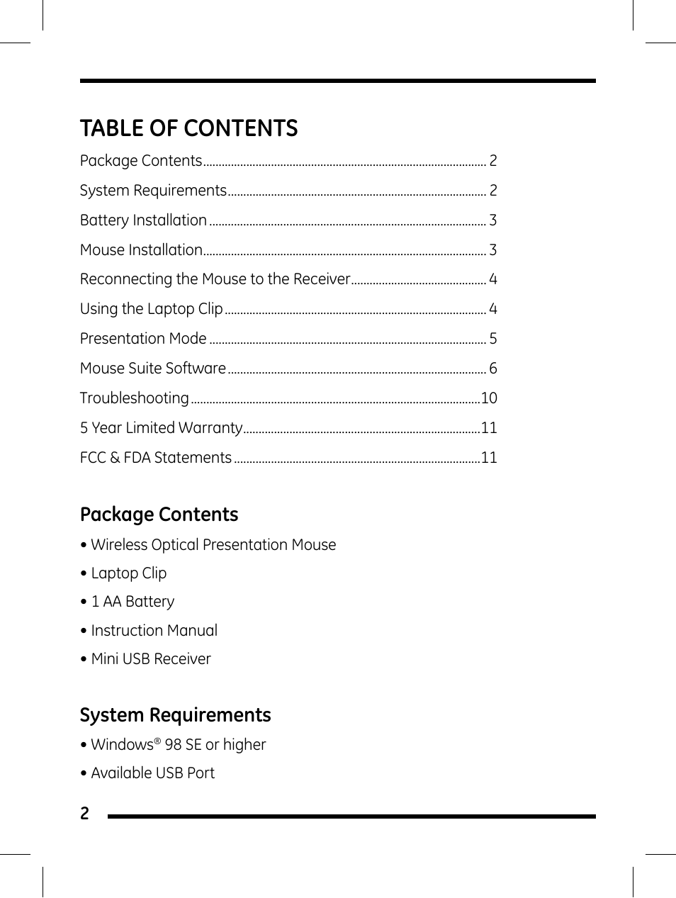 GE 98505 GE Wireless Mini Presentation Mouse User Manual | Page 2 / 12