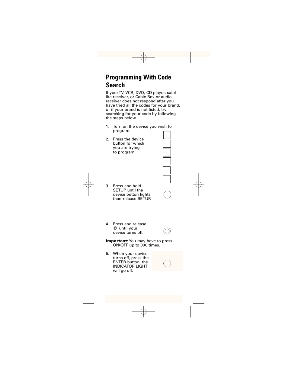 Programming with code search | GE 24961 GE Universal Remote User Manual | Page 10 / 19