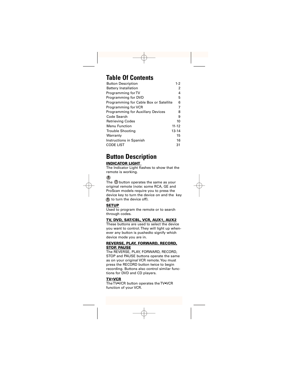 GE 24961 GE Universal Remote User Manual | Page 2 / 19