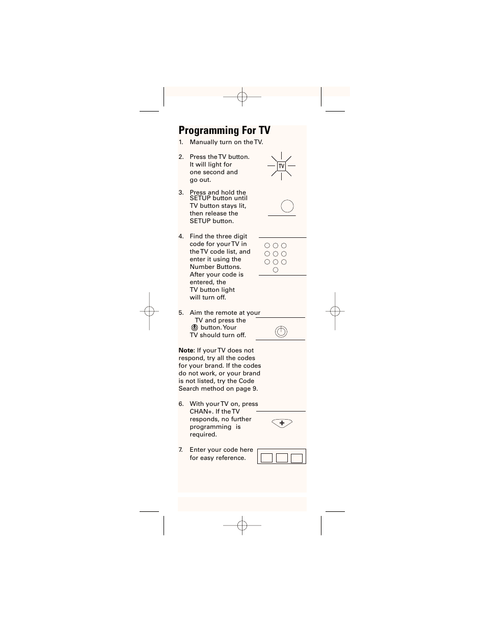 Programming for tv | GE 24961 GE Universal Remote User Manual | Page 5 / 19