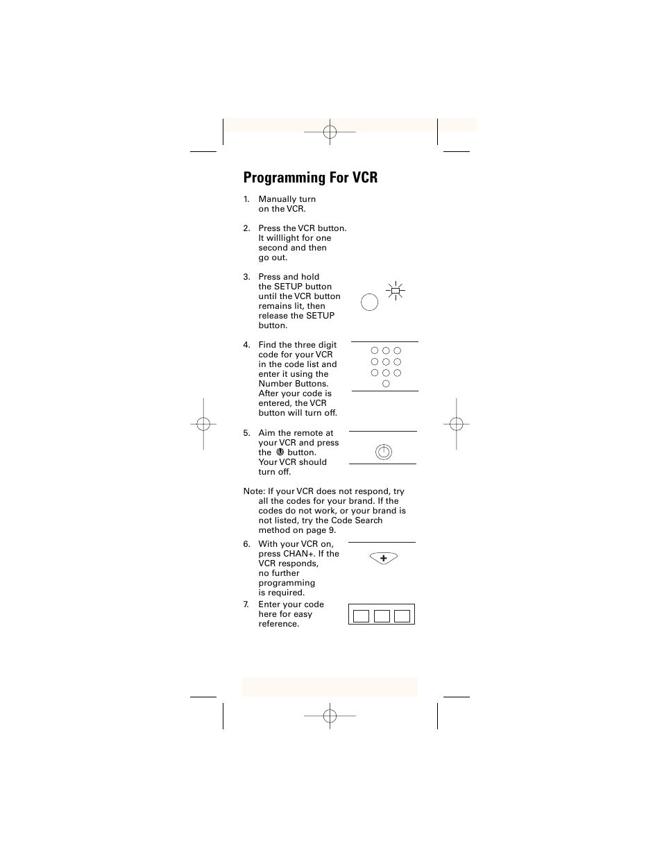 Programming for vcr | GE 24961 GE Universal Remote User Manual | Page 8 / 19