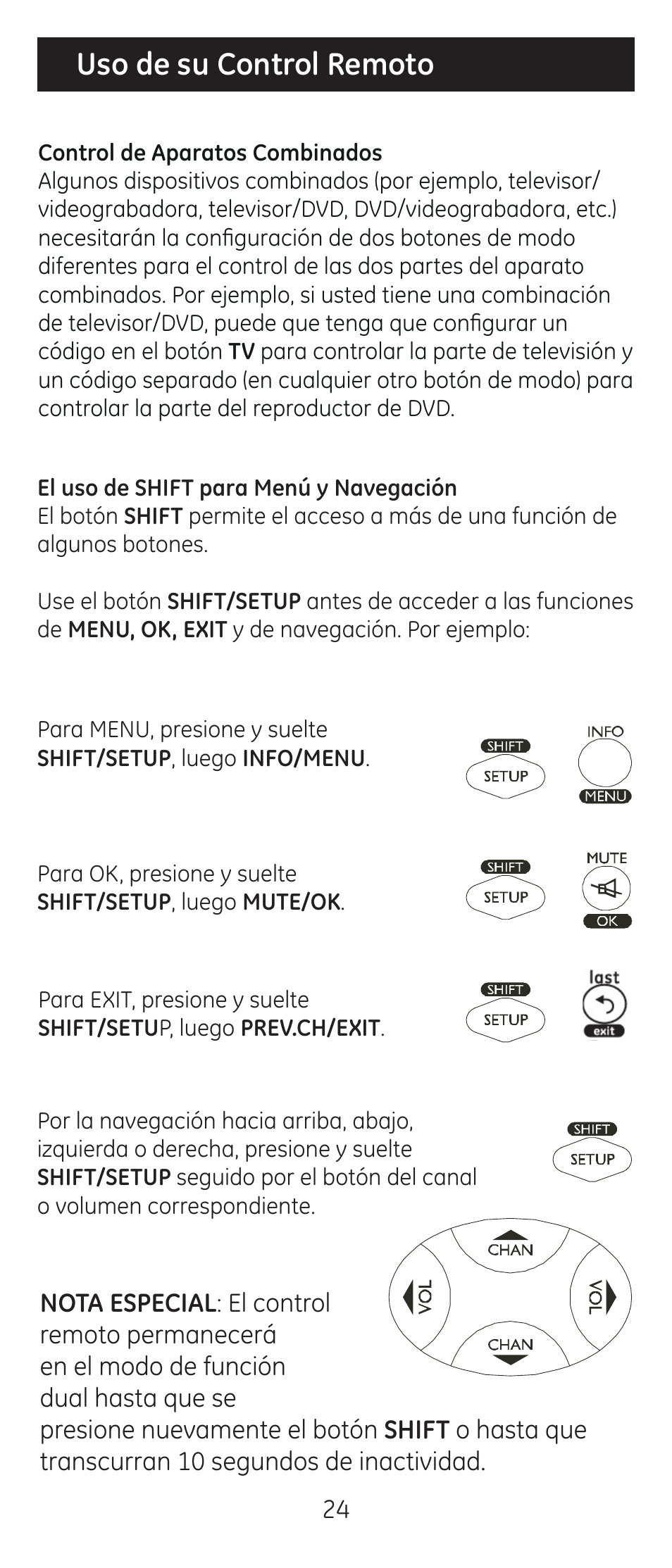 Uso de su control remoto | GE 24911-v2 GE Universal Remote User Manual | Page 24 / 44