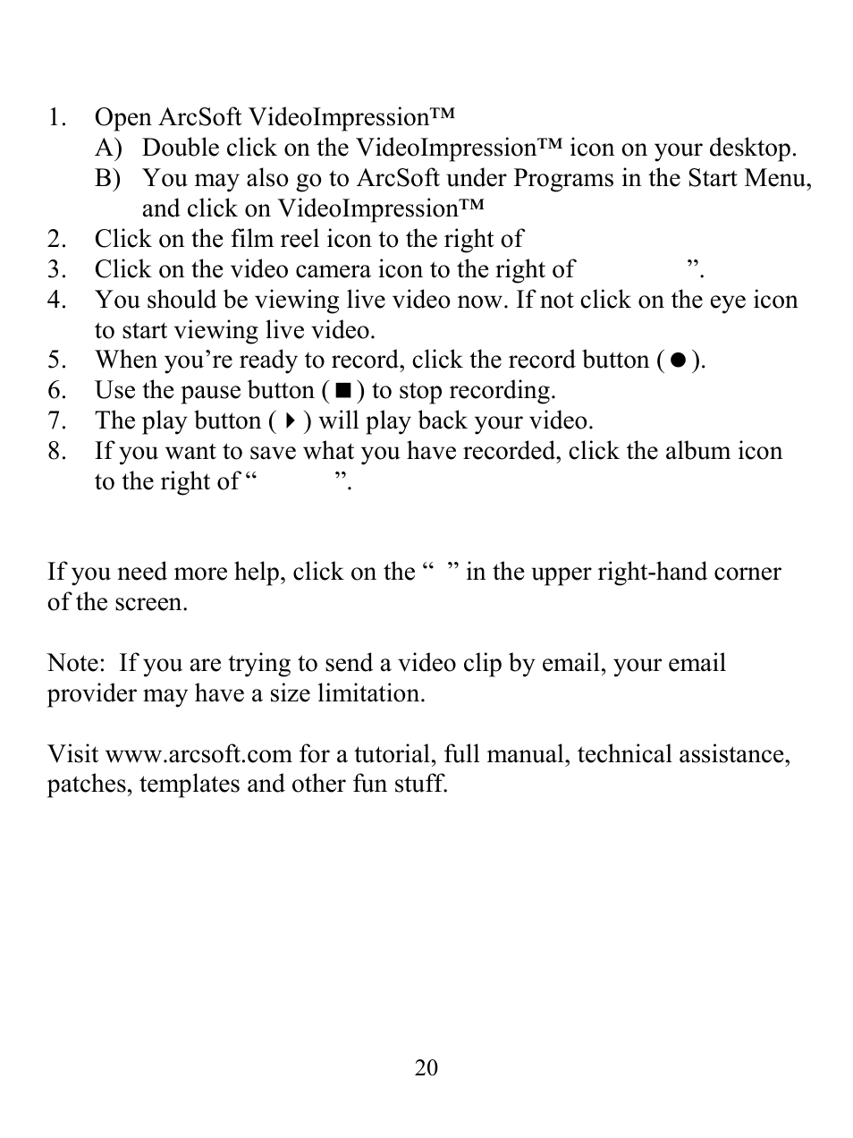 Arcsoft videoimpression™ - getting started | GE 98073 GE Ultracam User Manual | Page 20 / 27