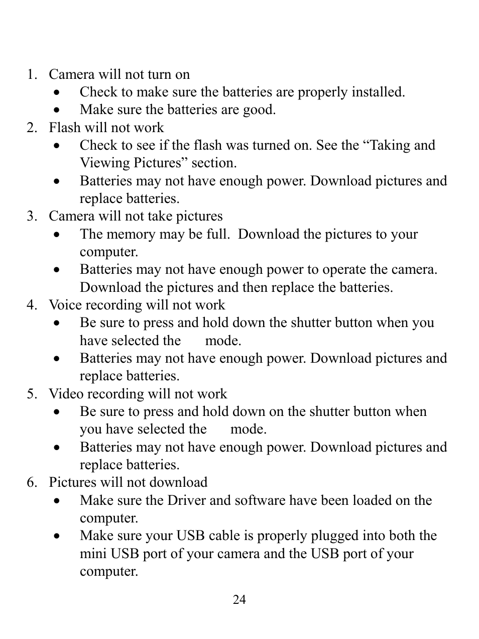 Trouble shooting | GE 98073 GE Ultracam User Manual | Page 24 / 27