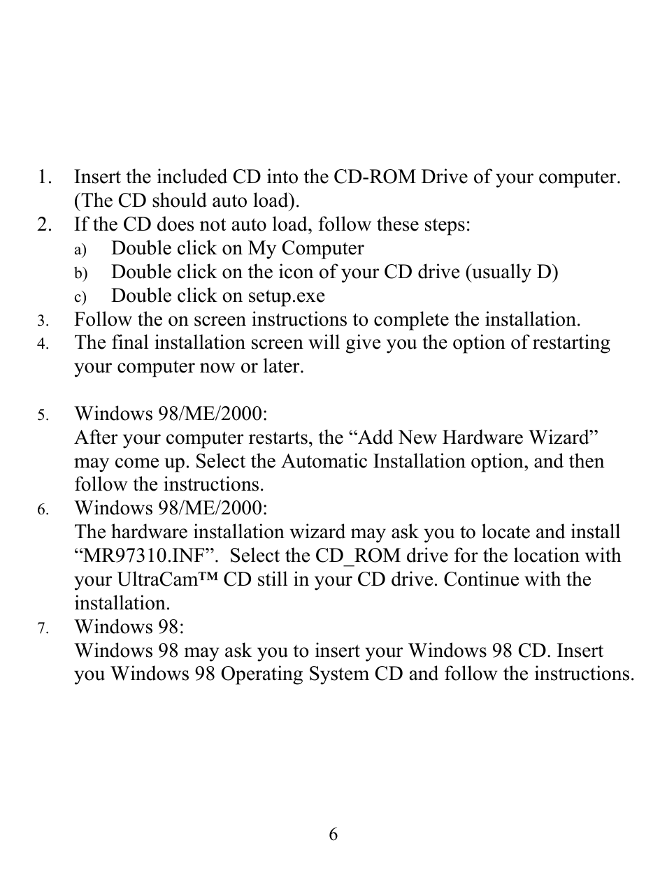 Software installation | GE 98073 GE Ultracam User Manual | Page 6 / 27