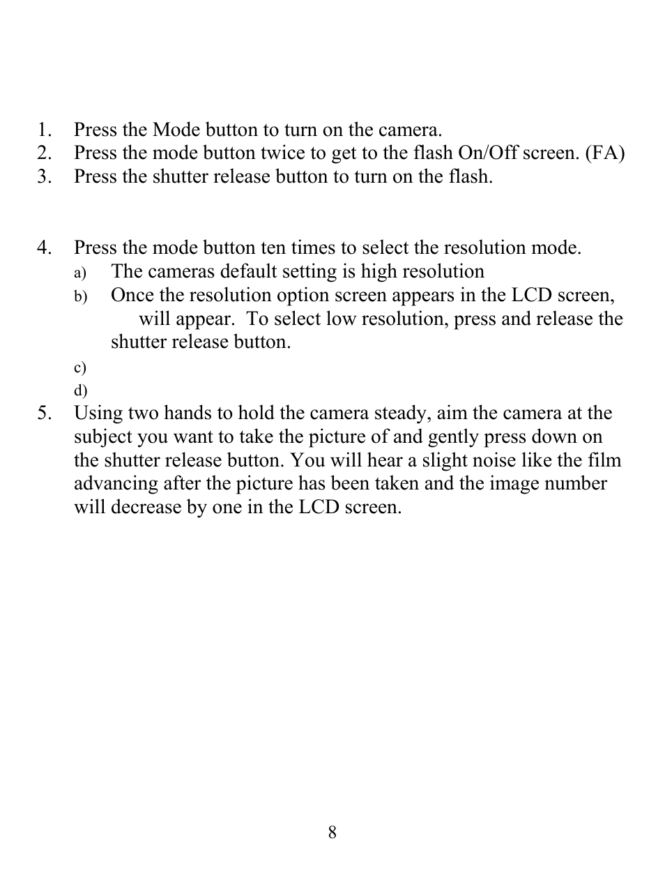 Taking pictures | GE 98073 GE Ultracam User Manual | Page 8 / 27
