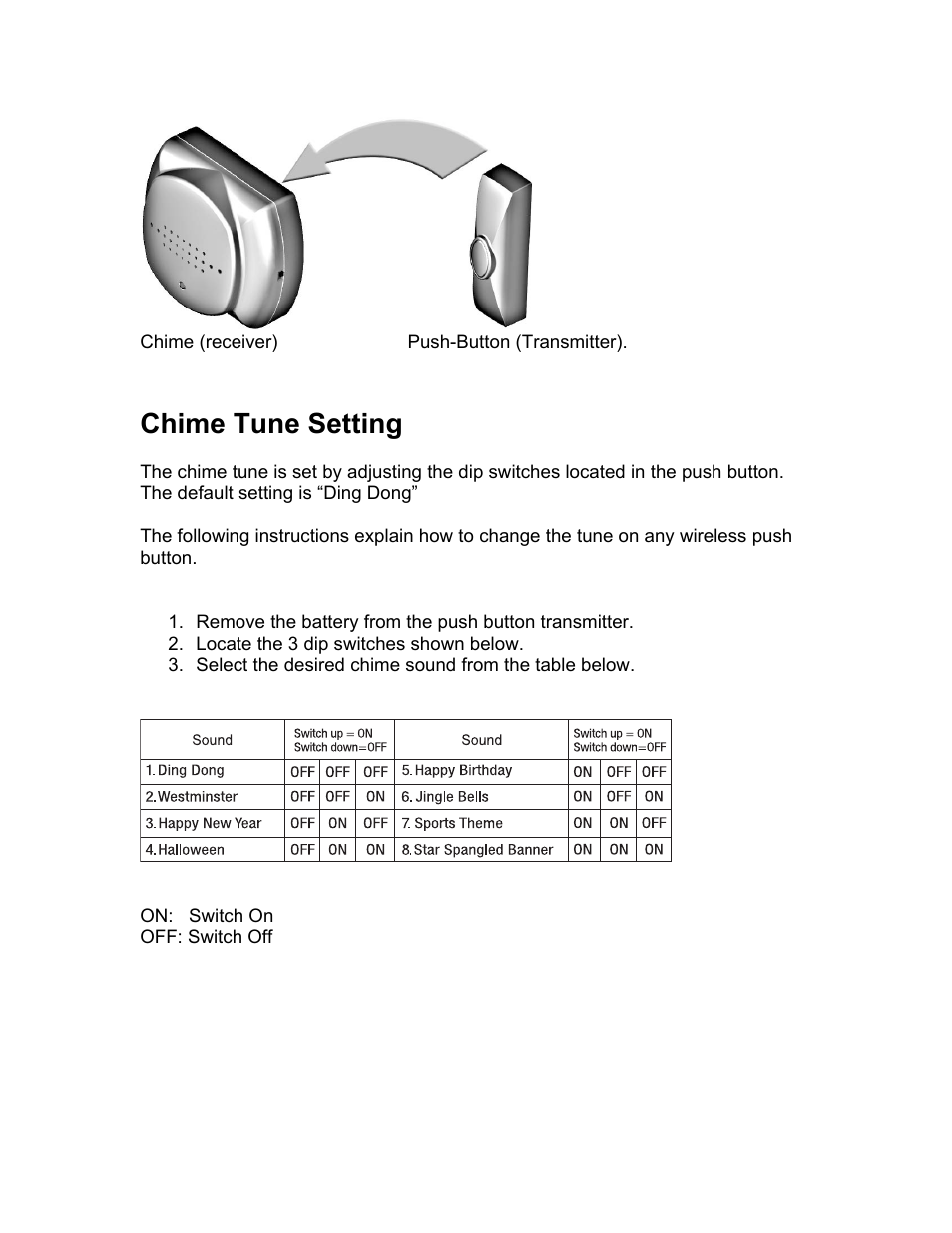 Chime tune setting | Jasco 19242 User Manual | Page 2 / 9