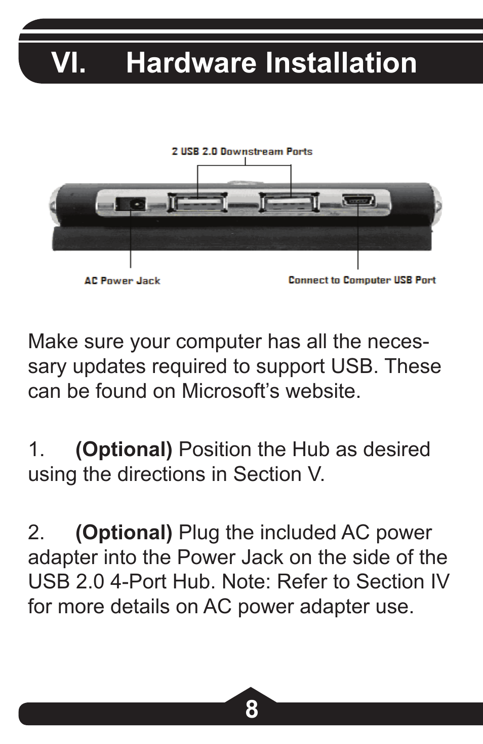 Vi. hardware installation | GE 97864 GE Executive Series 4-Port USB 2.0 Hub User Manual | Page 8 / 28