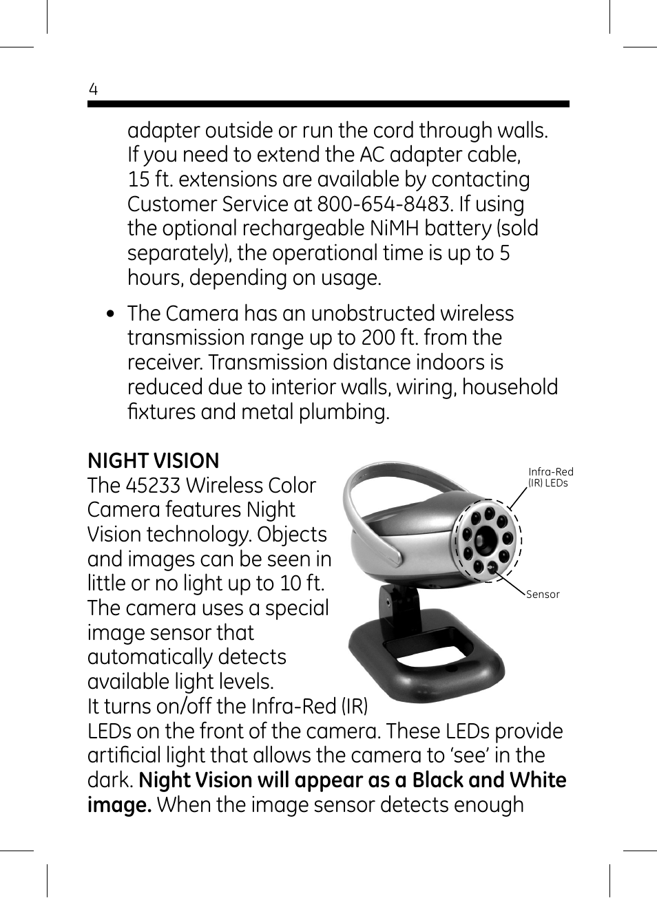 GE 45233 GE Home Monitoring Wireless Color Camera with Night Vision User Manual | Page 4 / 12