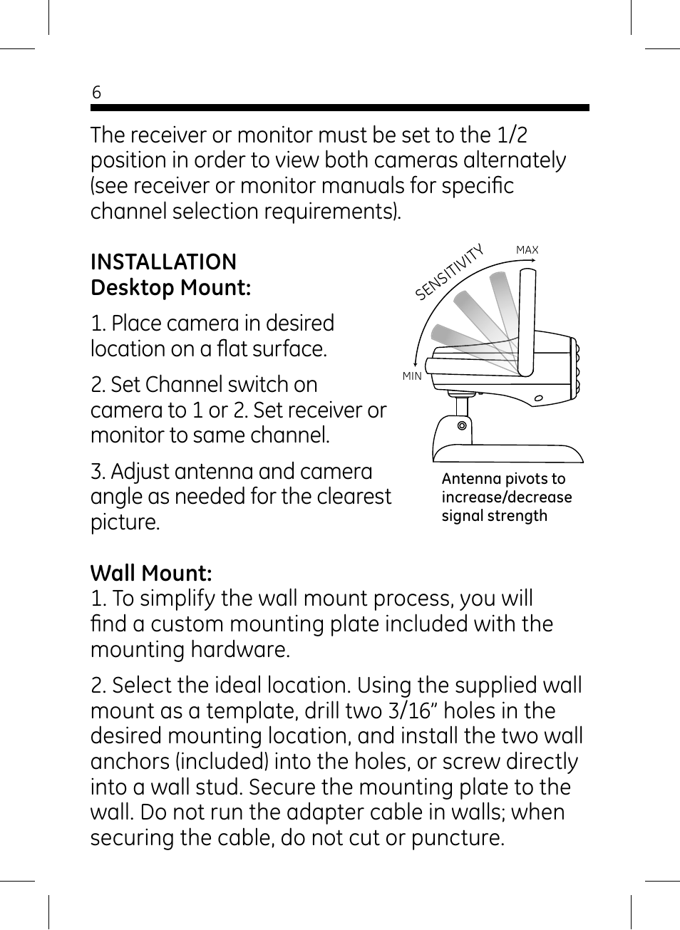 GE 45233 GE Home Monitoring Wireless Color Camera with Night Vision User Manual | Page 6 / 12