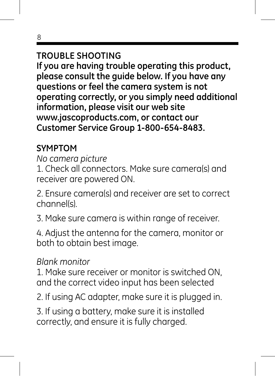 GE 45233 GE Home Monitoring Wireless Color Camera with Night Vision User Manual | Page 8 / 12