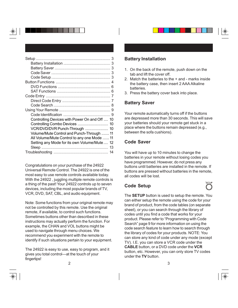 GE 24922 GE Universal Remote 6 Device User Manual | Page 2 / 9