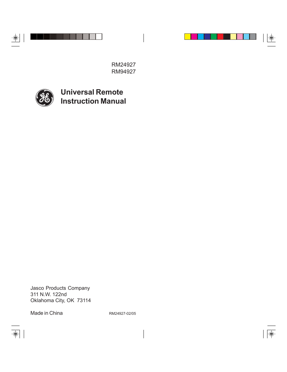 Universal remote instruction manual | GE RM24927 User Manual | Page 10 / 10