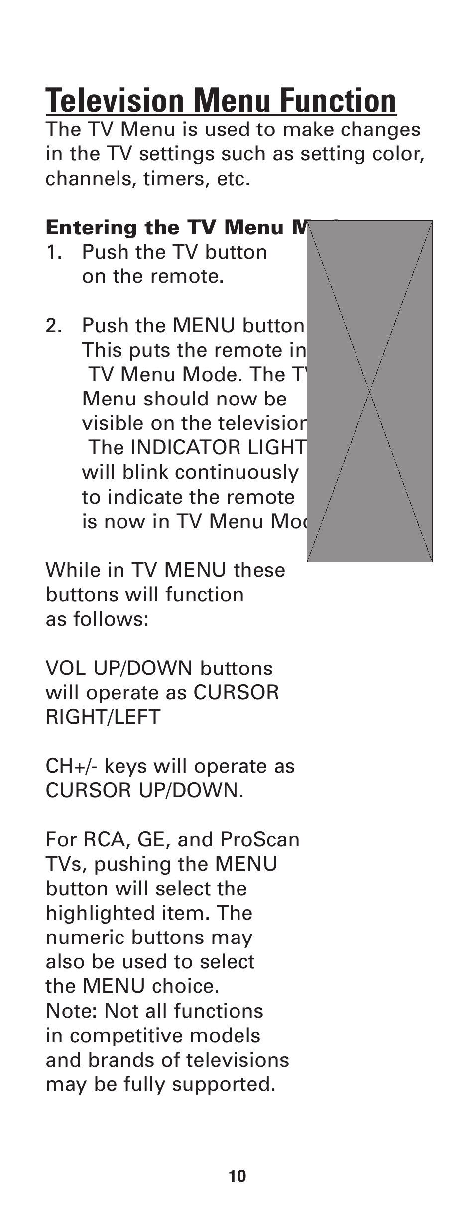 Television menu function | GE RM24933 User Manual | Page 11 / 33