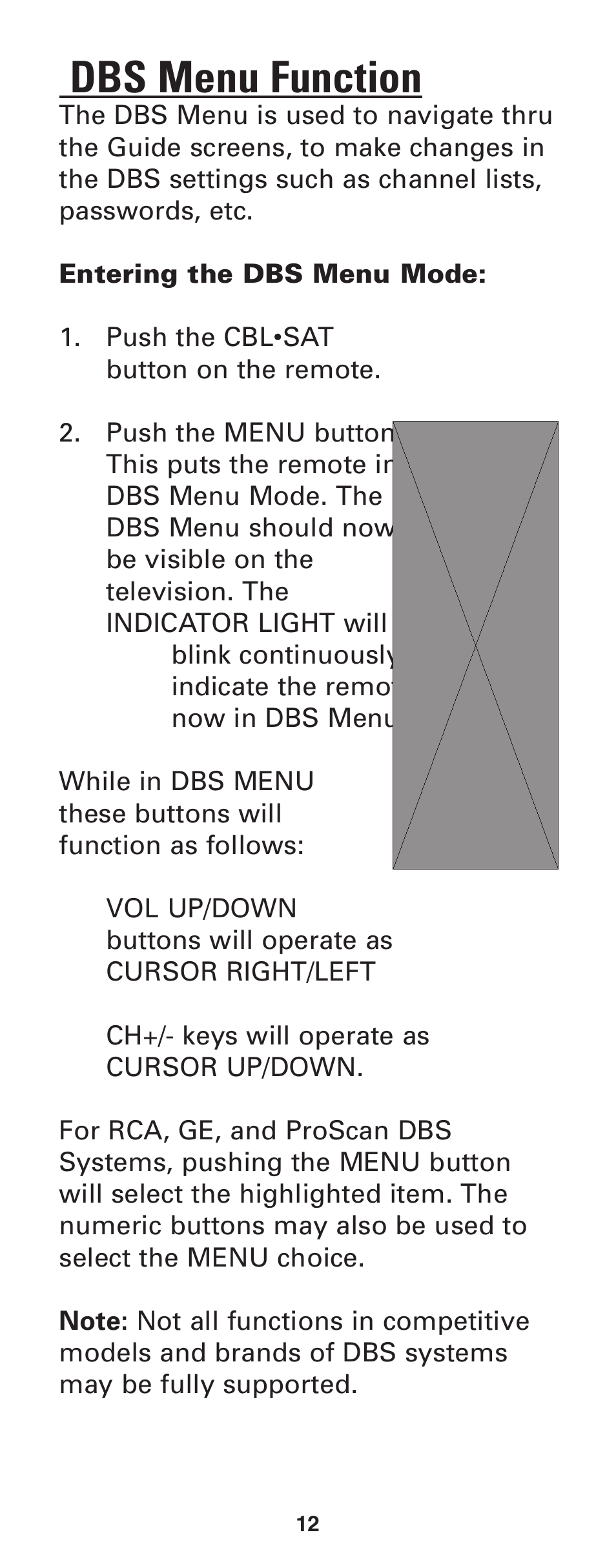 Dbs menu function | GE RM24933 User Manual | Page 13 / 33