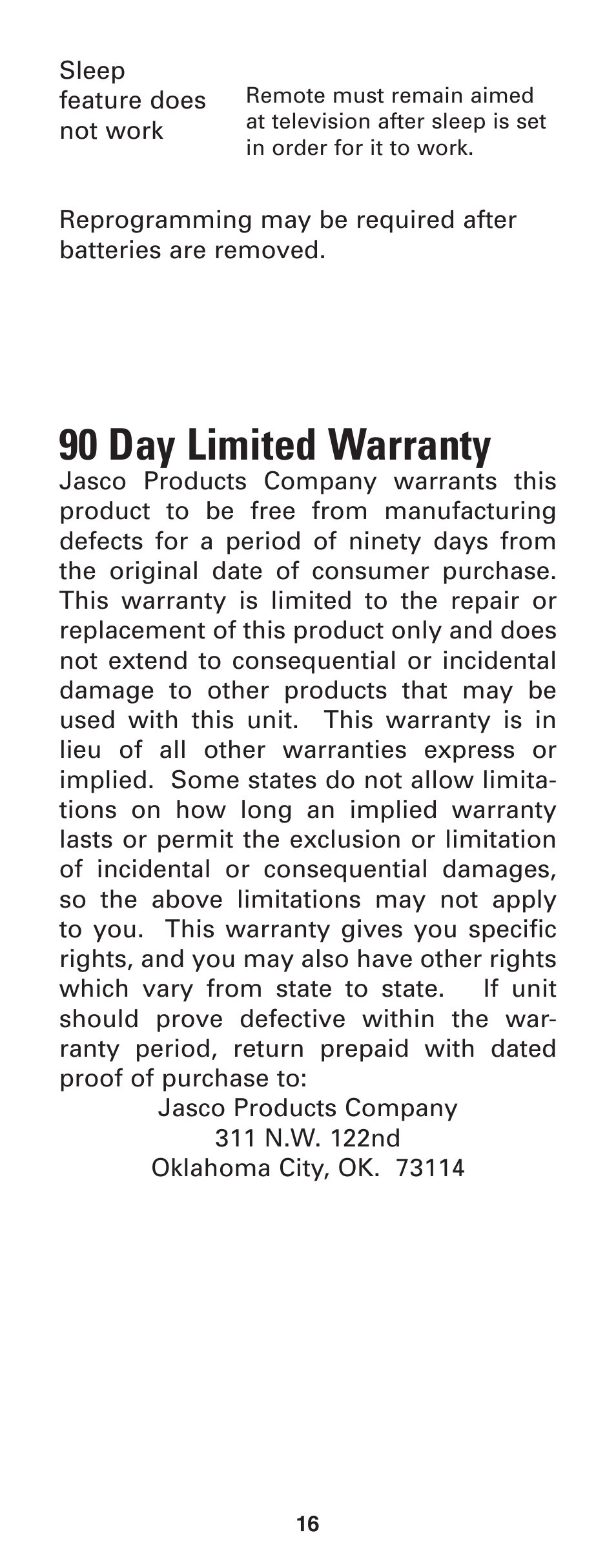 90 day limited warranty | GE RM24933 User Manual | Page 17 / 33