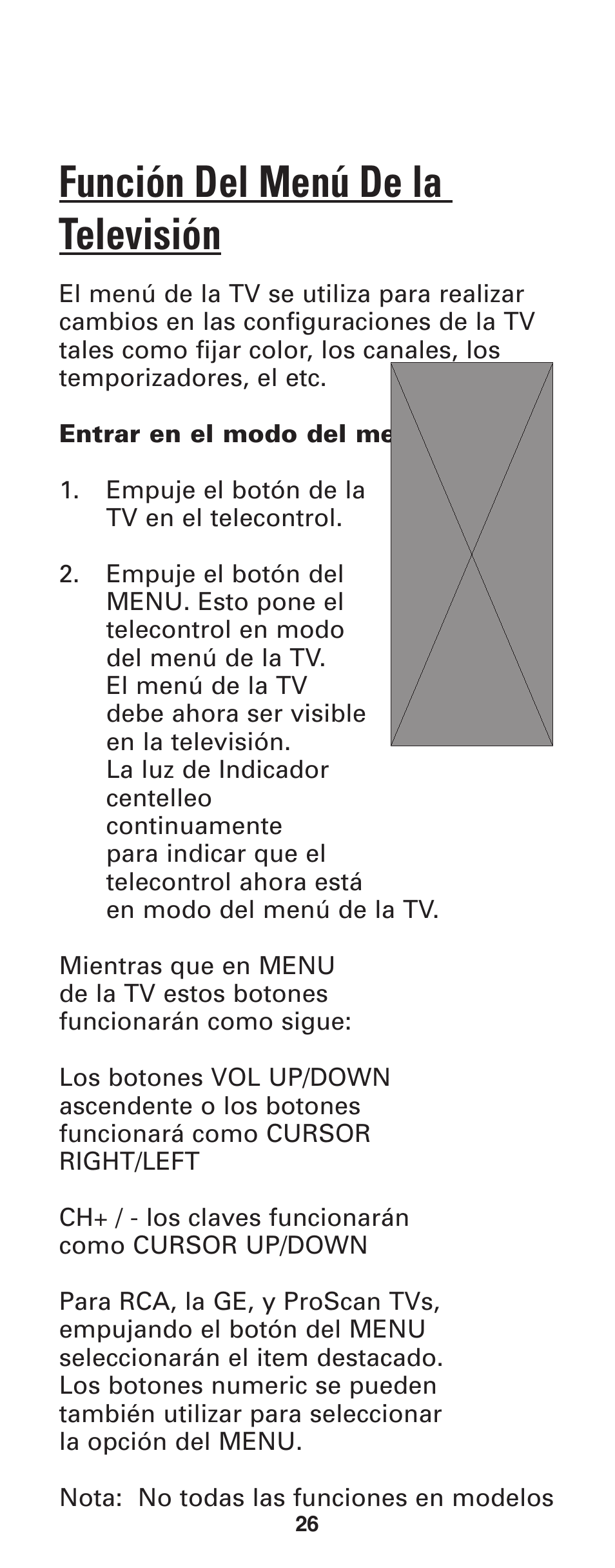 Función del menú de la televisión | GE RM24933 User Manual | Page 27 / 33