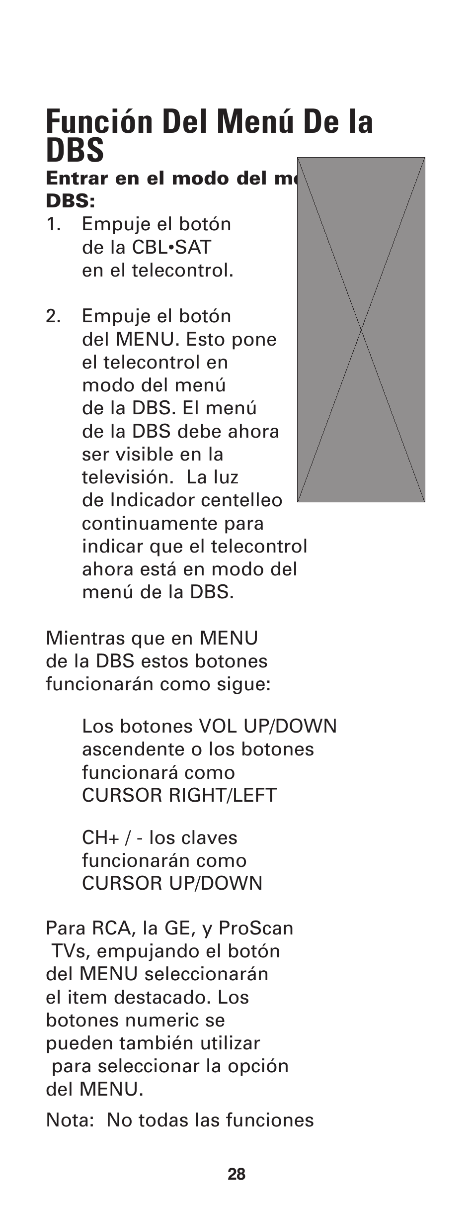 Función del menú de la dbs | GE RM24933 User Manual | Page 29 / 33