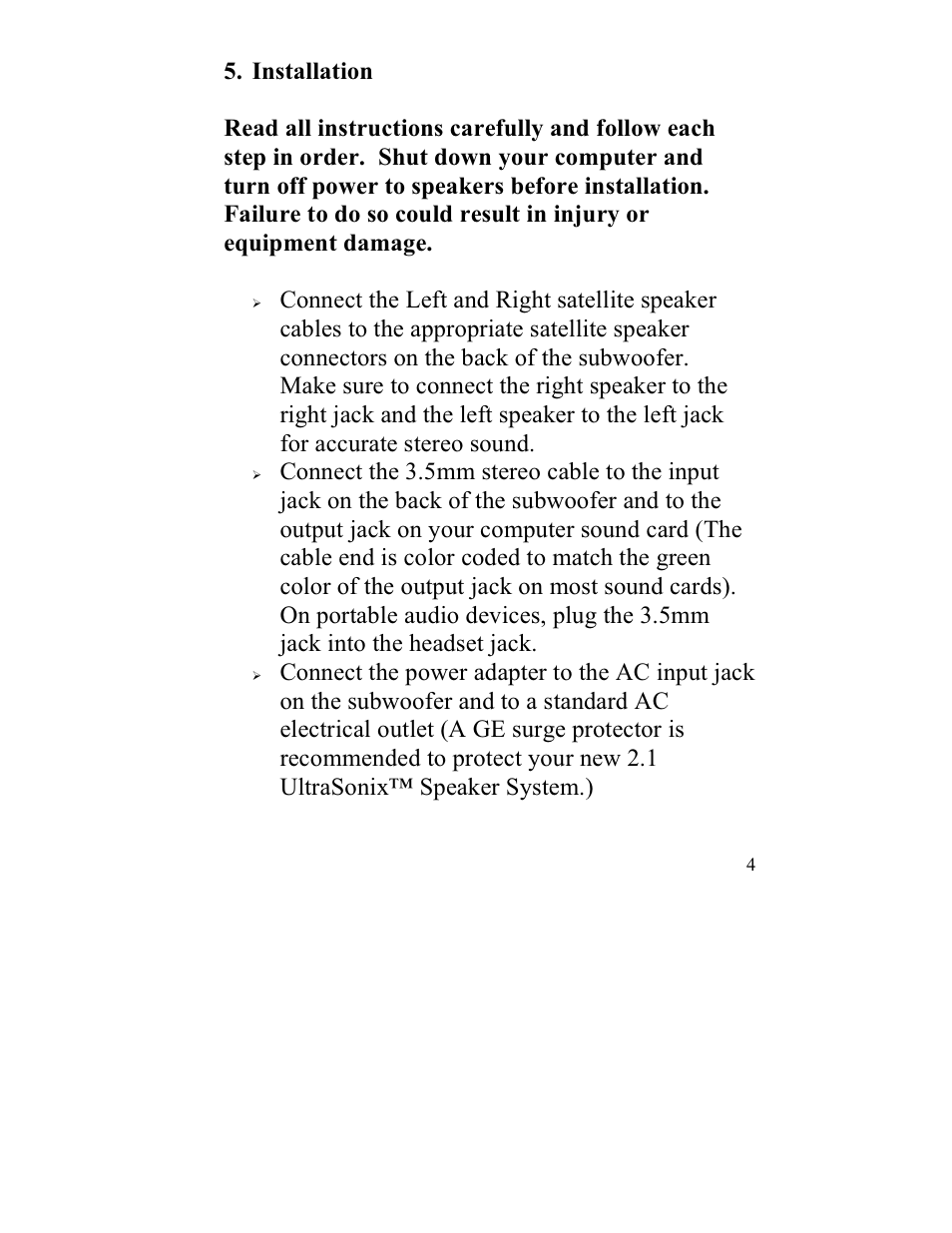 GE 98012 GE UltraSonic 2.1 Speakers User Manual | Page 4 / 6