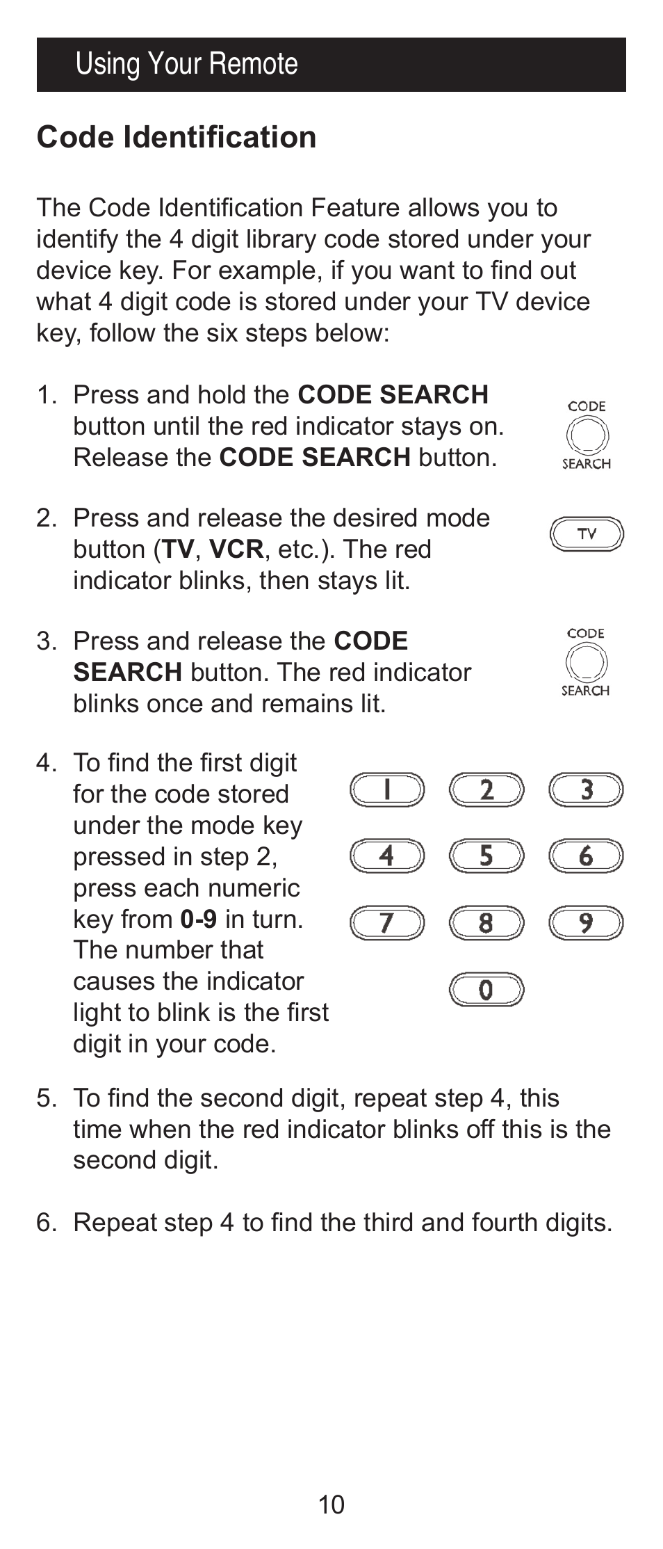 Using your remote code identification | GE RM24918 User Manual | Page 10 / 16