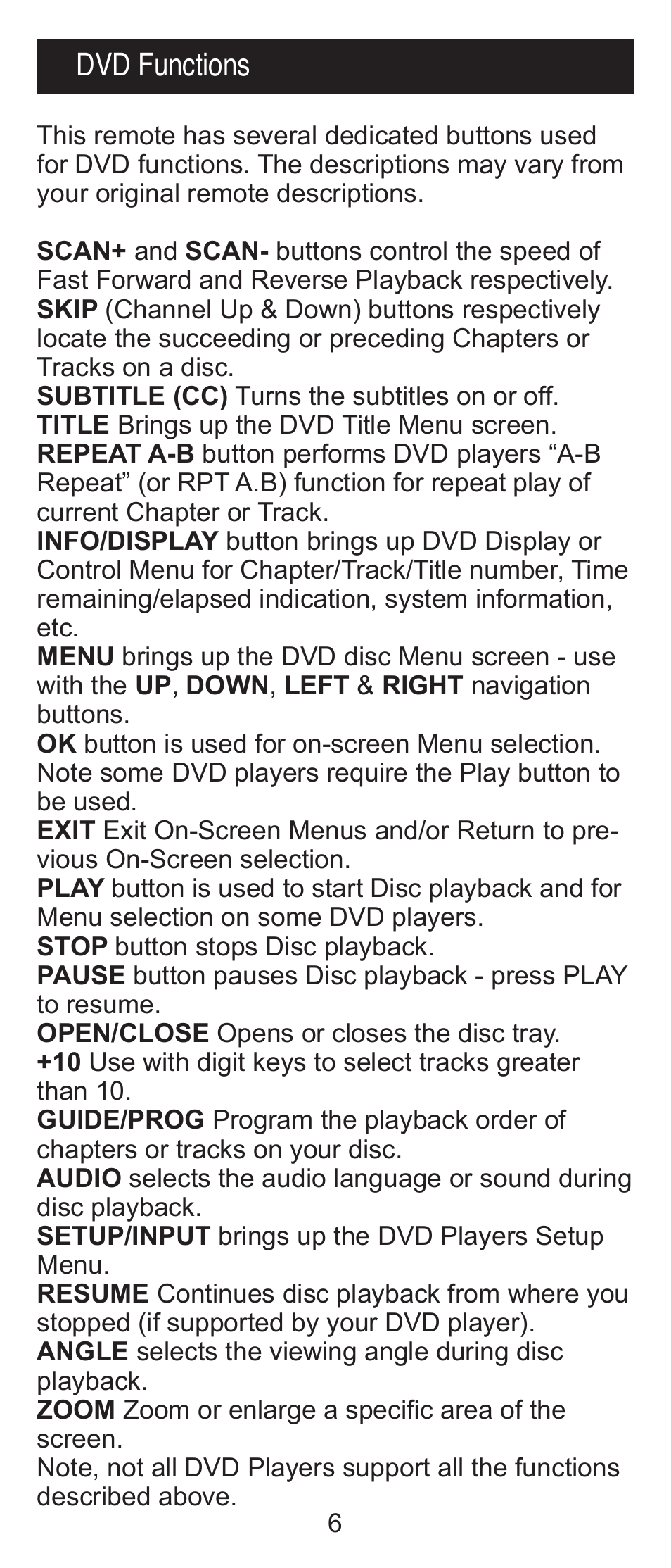 Dvd functions | GE RM24918 User Manual | Page 6 / 16