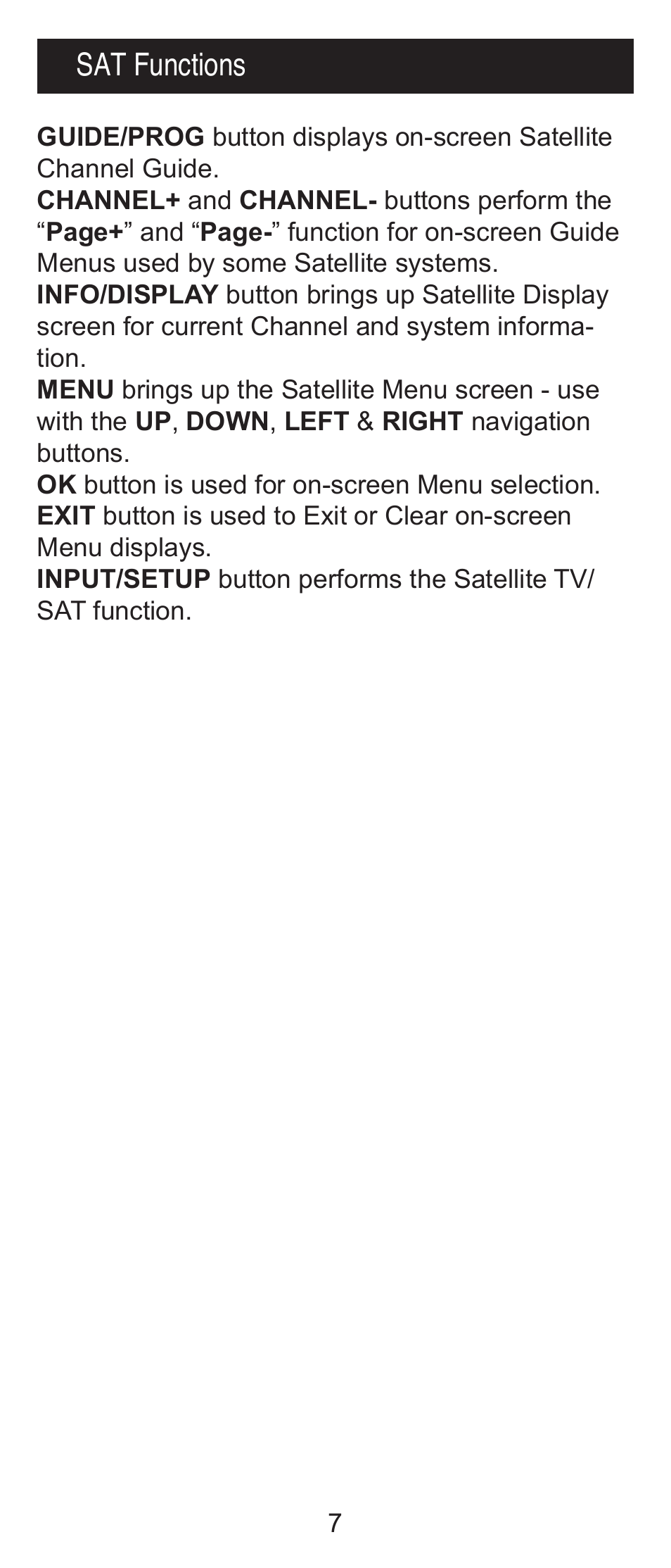 Sat functions | GE RM24918 User Manual | Page 7 / 16