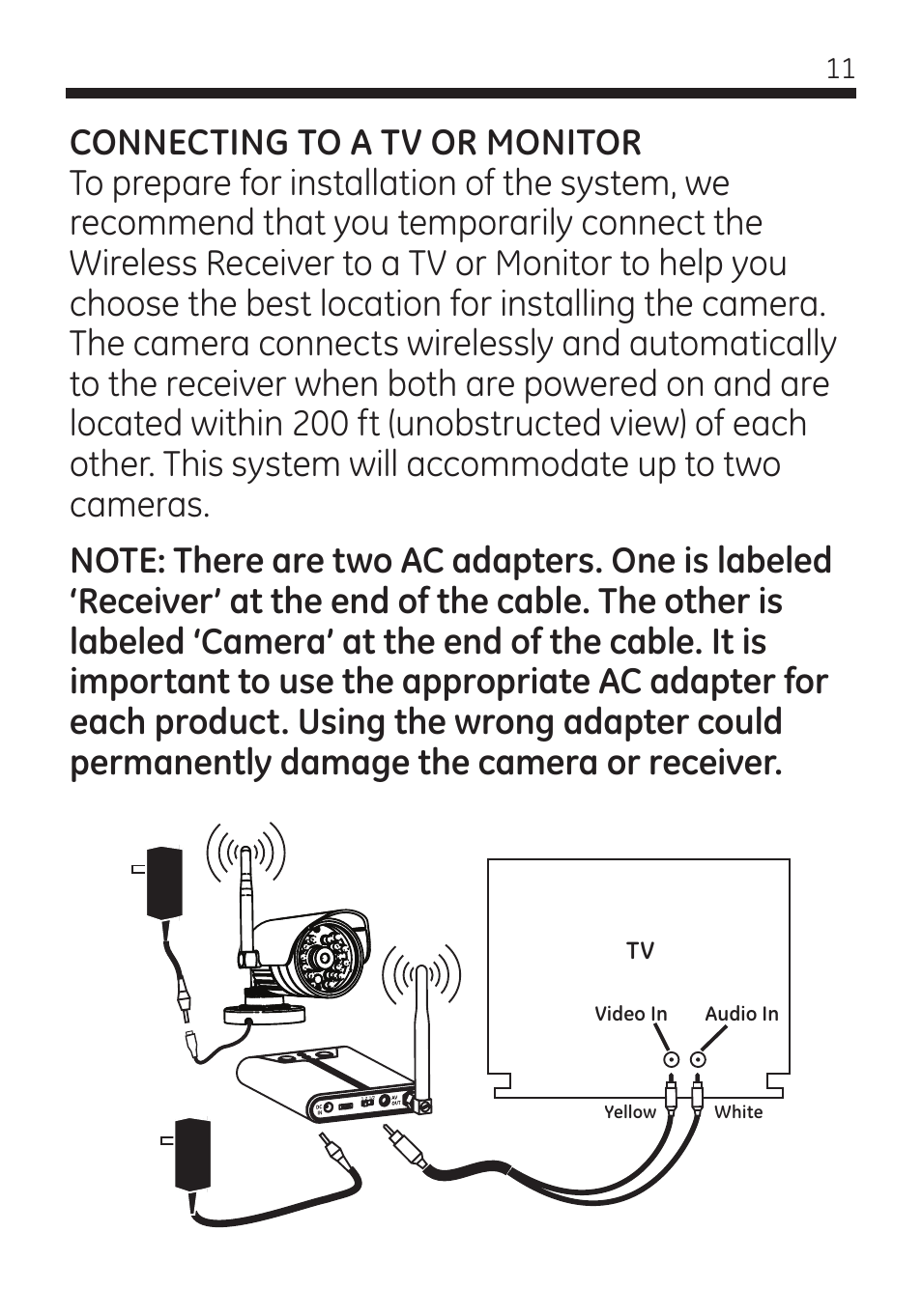 GE 45246 GE Wireless Color Camera with AV Receiver User Manual | Page 11 / 24
