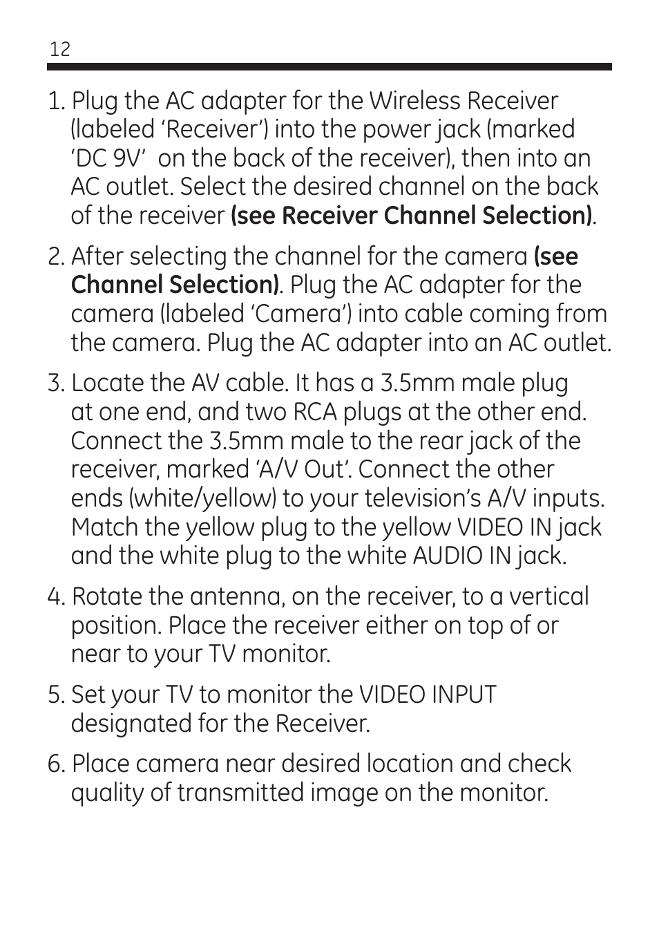 GE 45246 GE Wireless Color Camera with AV Receiver User Manual | Page 12 / 24